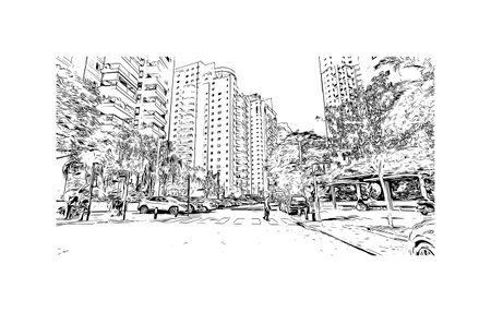 Building view with landmark of Petah Tikva is the 
city in Israel. Hand drawn sketch illustration in vector.のイラスト素材