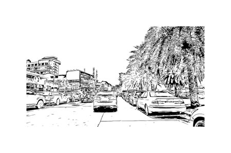 Building view with landmark of Pattaya City is the 
city in Thailand. Hand drawn sketch illustration in vectorのイラスト素材