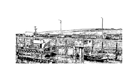 Building view with landmark of Peel is the 
municipality in Canada. Hand drawn sketch illustration in vector.のイラスト素材