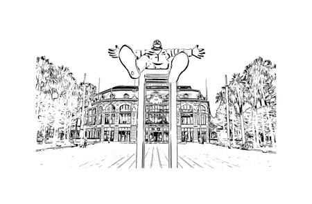 Building view with landmark of Perpignan is the 
commune in France. Hand drawn sketch illustration in vector.のイラスト素材