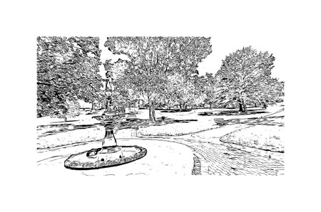 Building view with landmark of Peterborough is a city in eastern England. Hand drawn sketch illustration in vector.のイラスト素材