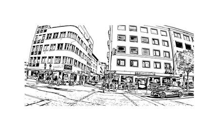 Building view with landmark of Pforzheim is a town in southwestern Germany. Hand drawn sketch illustration in vector.のイラスト素材
