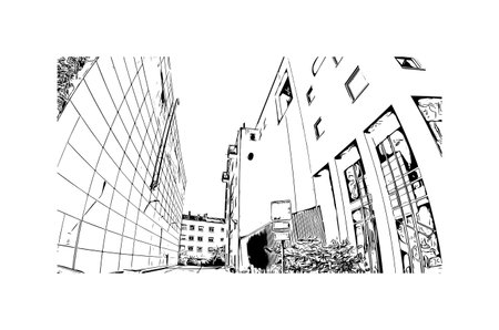 Building view with landmark of Pforzheim is a town in southwestern Germany. Hand drawn sketch illustration in vector.のイラスト素材