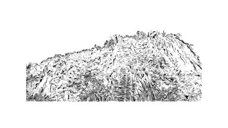 Building view with landmark of Phang Nga is a province in southern Thailand. Hand drawn sketch illustration in vector.のイラスト素材