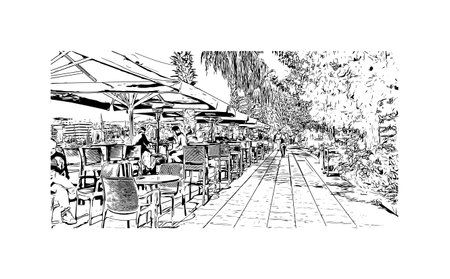 Building view with landmark of Pireas is the 
city in Greece. Hand drawn sketch illustration in vector.のイラスト素材