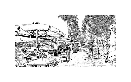 Building view with landmark of Pireas is the 
city in Greece. Hand drawn sketch illustration in vector.のイラスト素材