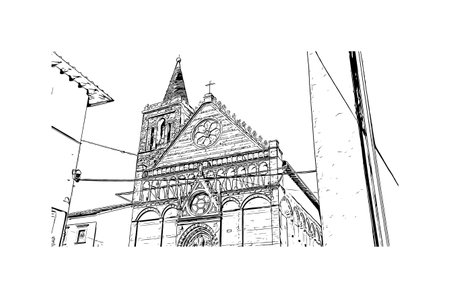 Building view with landmark of Pistoia is a city in Italy. Hand drawn sketch illustration in vector.のイラスト素材