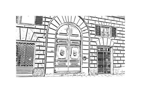 Building view with landmark of Pistoia is a city in Italy. Hand drawn sketch illustration in vector.のイラスト素材