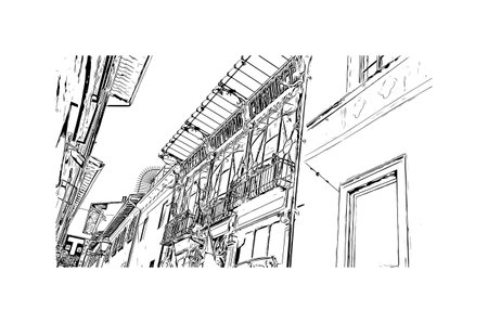 Building view with landmark of Pistoia is a city in Italy. Hand drawn sketch illustration in vector.のイラスト素材