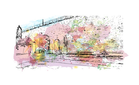 Building view with landmark of Pisa is a city in Italy. Watercolor splash with hand drawn sketch illustration in vector.のイラスト素材