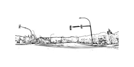 Building view with landmark of Port Alberni is the 
city in Canada. Hand drawn sketch illustration in vector.のイラスト素材