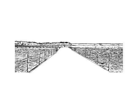 Building view with landmark of Portoroz is a resort town in Slovenia. Hand drawn sketch illustration in vector.のイラスト素材