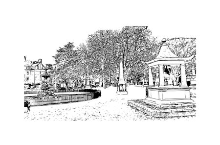 Building view with landmark of Portsmouth
City in England. Hand drawn sketch illustration in vector.のイラスト素材