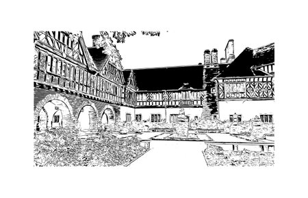 Building view with landmark of Potsdam is the 
city in Germany. Hand drawn sketch illustration in vector.のイラスト素材