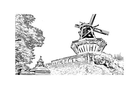 Building view with landmark of Potsdam is the 
city in Germany. Hand drawn sketch illustration in vector.のイラスト素材