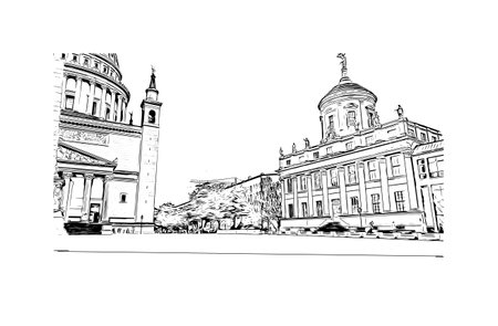Building view with landmark of Potsdam is the 
city in Germany. Hand drawn sketch illustration in vector.のイラスト素材