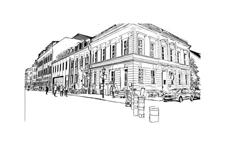 Building view with landmark of Potsdam is the 
city in Germany. Hand drawn sketch illustration in vector.のイラスト素材