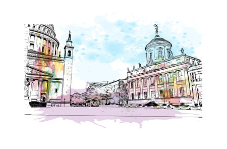Building view with landmark of Potsdam is the 
city in Germany. Watercolor splash with hand drawn sketch illustration in vector.のイラスト素材