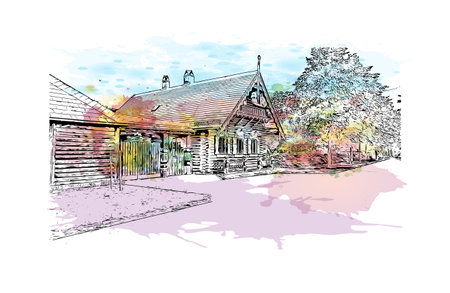 Building view with landmark of Potsdam is the 
city in Germany. Watercolor splash with hand drawn sketch illustration in vector.のイラスト素材