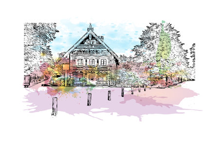 Building view with landmark of Potsdam is the 
city in Germany. Watercolor splash with hand drawn sketch illustration in vector.のイラスト素材
