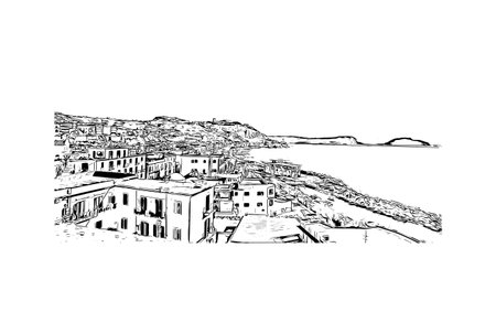 Building view with landmark of Pozzuoli is the 
city in Italy. Hand drawn sketch illustration in vector.のイラスト素材