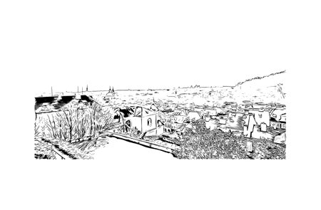 Building view with landmark of Prague is the 
capital of the Czech Republic. Hand drawn sketch illustration in vector.のイラスト素材