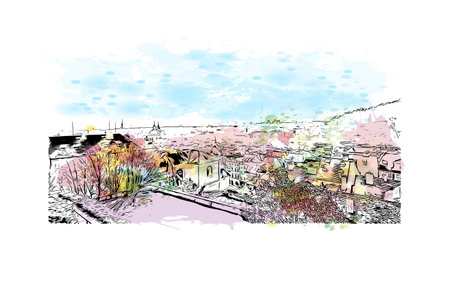 Building view with landmark of Prague is the 
capital of the Czech Republic. Hand drawn sketch illustration in vector.のイラスト素材