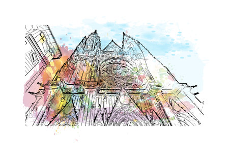 Building view with landmark of Prague is the 
capital of the Czech Republic. Hand drawn sketch illustration in vector.のイラスト素材