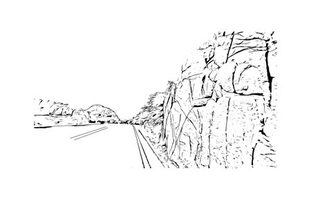 Building view with landmark of Prescott is a city in central Arizona. Hand drawn sketch illustration in vector.のイラスト素材