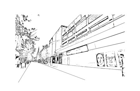 Building view with landmark of Preston is the 
city in England. Hand drawn sketch illustration in vector.のイラスト素材