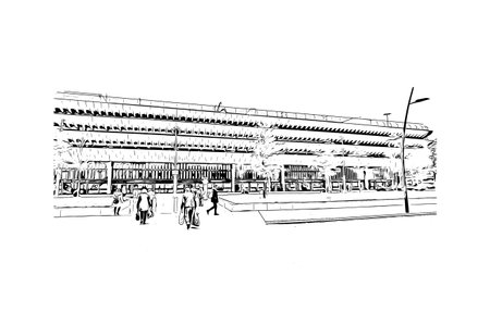 Building view with landmark of Preston is the 
city in England. Hand drawn sketch illustration in vector.のイラスト素材