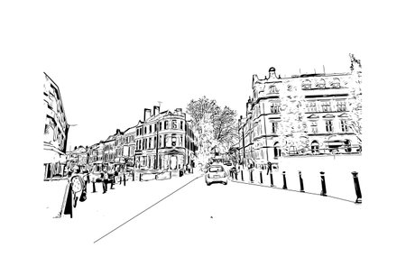 Building view with landmark of Preston is the 
city in England. Hand drawn sketch illustration in vector.のイラスト素材