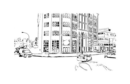 Building view with landmark of Protaras is the 
municipality in Cyprus.
Hand drawn sketch illustration in vector.のイラスト素材