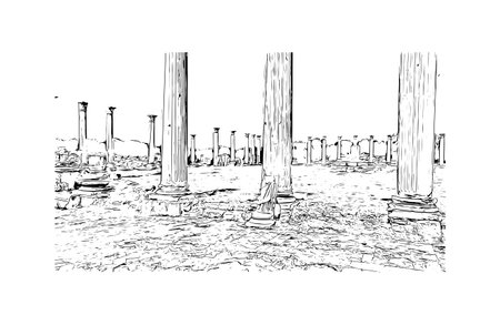 Building view with landmark of Protaras is the 
municipality in Cyprus.
Hand drawn sketch illustration in vector.のイラスト素材