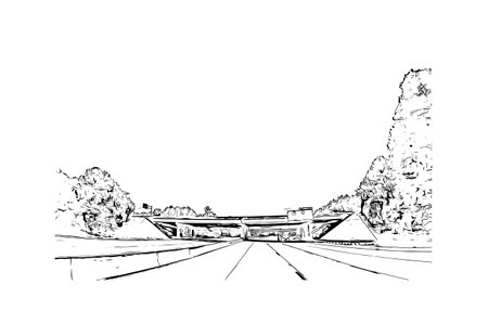 Building view with landmark of  Jacksonville is the 
city in Florida. Hand drawn sketch illustration in vector.のイラスト素材