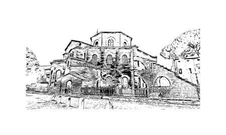 Building view with landmark of 
Port of Ravenna is the seaport in Italy. Hand drawn sketch illustration in vector.のイラスト素材