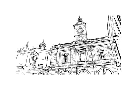 Building view with landmark of 
Port of Ravenna is the seaport in Italy. Hand drawn sketch illustration in vector.のイラスト素材