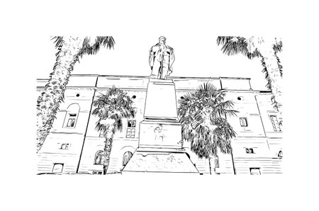 Building view with landmark of 
Port of Ravenna is the seaport in Italy. Hand drawn sketch illustration in vector.のイラスト素材