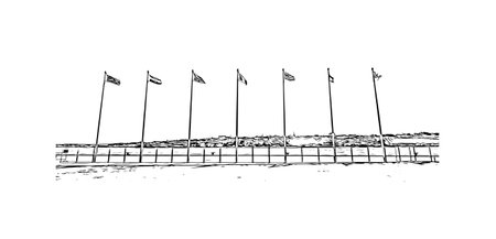 Building view with landmark of Quebec City sits on the Saint Lawrence River in Canada. Hand drawn sketch illustration in vector.のイラスト素材