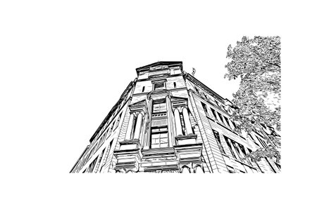 Building view with landmark of Quebec City sits on the Saint Lawrence River in Canada. Hand drawn sketch illustration in vector.のイラスト素材