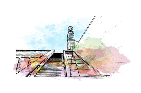 Building view with landmark of Quebec City sits on the Saint Lawrence River in Canada. Watercolor splash with hand drawn sketch illustration in vector.のイラスト素材