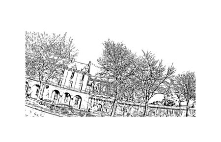 Building view with landmark of Quimper is the commune in France. Hand drawn sketch illustration in vector.のイラスト素材