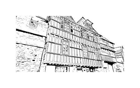 Building view with landmark of Quimper is the commune in France. Hand drawn sketch illustration in vector.のイラスト素材