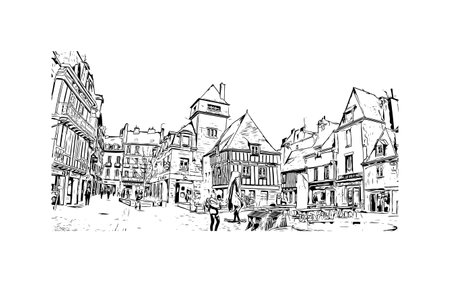 Building view with landmark of Quimper is the commune in France. Hand drawn sketch illustration in vector.のイラスト素材