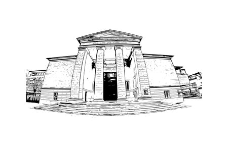 Building view with landmark of Quimper is the commune in France. Hand drawn sketch illustration in vector.のイラスト素材