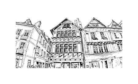 Building view with landmark of Quimper is the commune in France. Hand drawn sketch illustration in vector.のイラスト素材