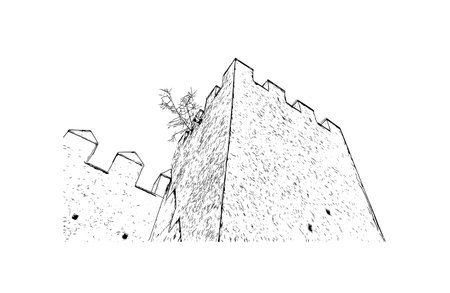 Building view with landmark of Rabat is the capital in Morocco. Hand drawn sketch illustration in vector.のイラスト素材