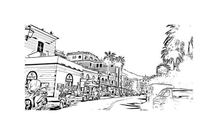 Building view with landmark of  Rapallo is the municipality in Italy. Watercolour splash with hand drawn sketch illustration in vector.のイラスト素材