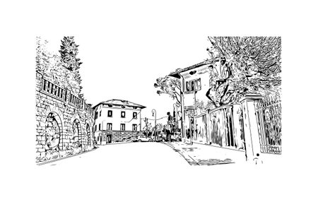 Building view with landmark of  Rapallo is the municipality in Italy. Hand drawn sketch illustration in vector.のイラスト素材