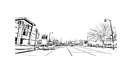 Building view with landmark of Rapid is the city in South Dakota. Hand drawn sketch illustration in vector.のイラスト素材